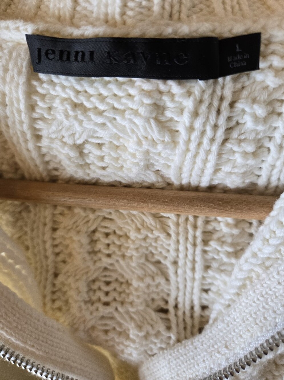 Jenni Kayne Cotton Cable-Knit Zip Sweater In Cream | Size Large - Picture 9 of 9